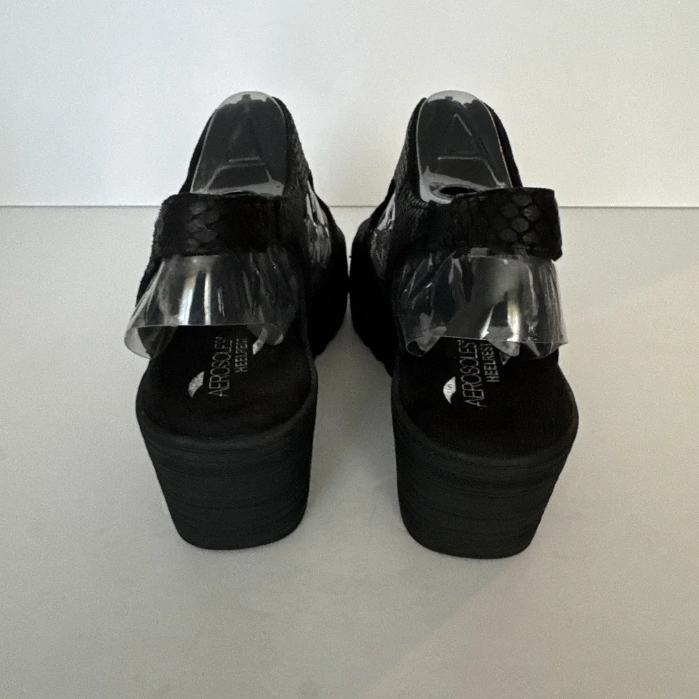 Aerosoles Sandals Duffle Bog Wedge Heel Black Snake Neutral Casual Womens 8 Wide